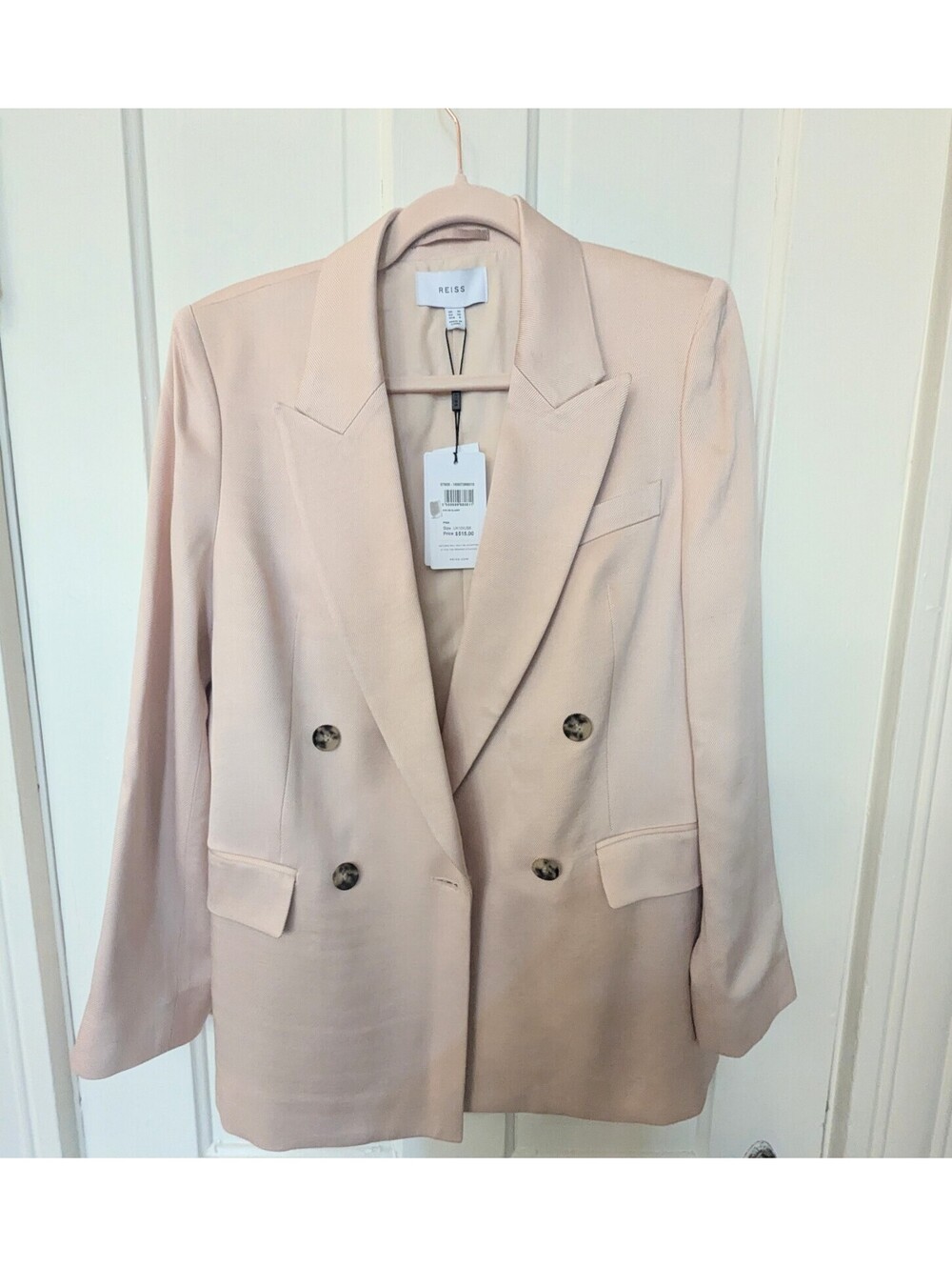 REISS EVE DOUBLE BREASTED SATIN BLAZER IN LIGHT PINK SIZE 6 NWT - Picture 6 of 7